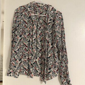 100 Silk Boden Tabitha Shirt – Women’s Size S, White with Parrots & Leaves Print